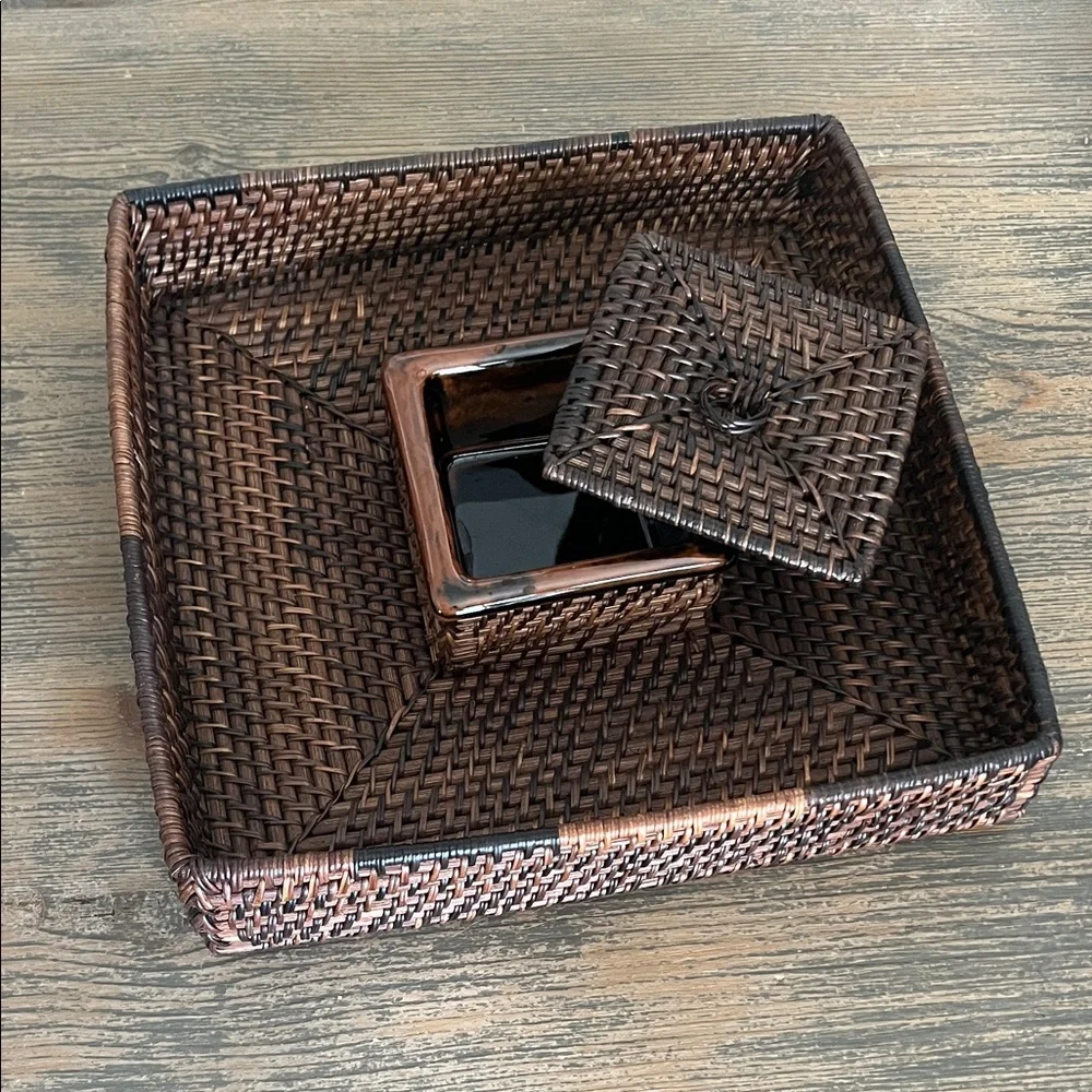 Crate&Barrel Brown Woven Serveware
